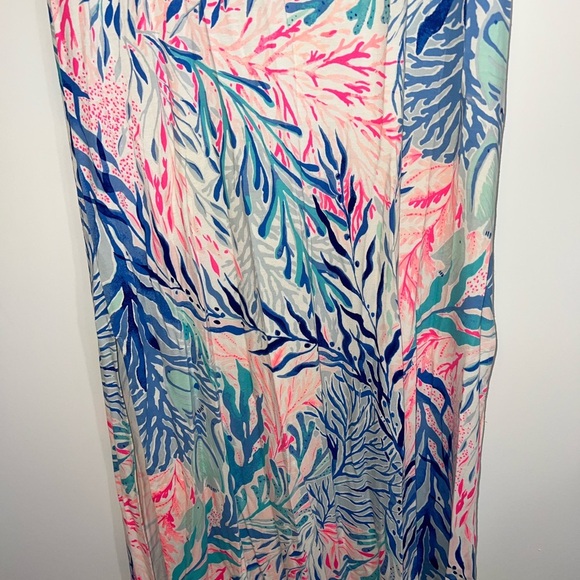 Lilly Pulitzer WYNNE MAXI DRESS Crew Blue Tint Kaleidoscope Coral Print Meidum - Picture 4 of 13